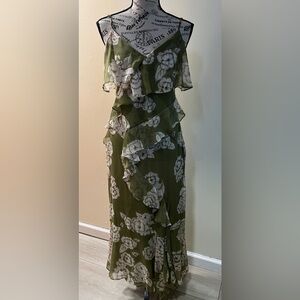 Zara Asymmetrical Green Floral Dress
